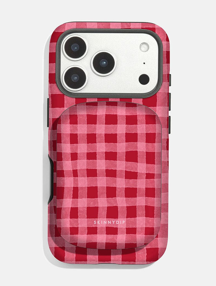 Red and Pink Gingham Portable Magsafe Charger Portable Chargers Skinnydip London