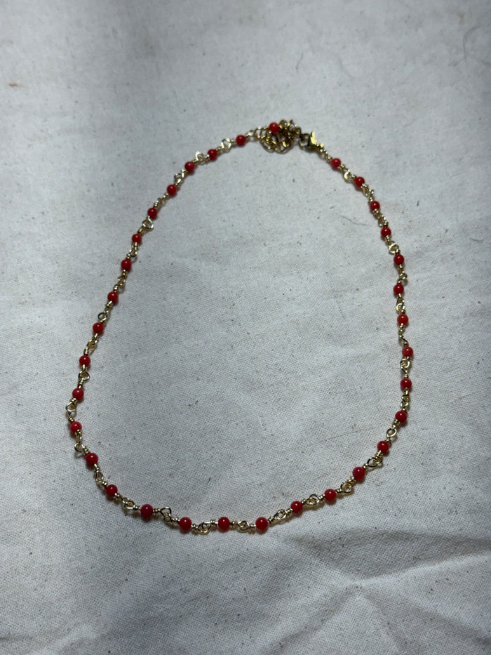 Red beaded wire wrapped