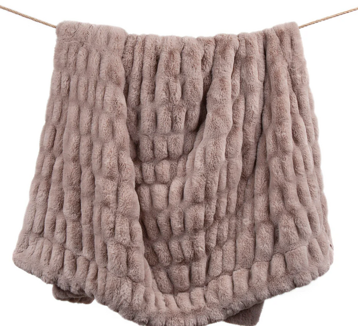 Ruched Rabbit Double-Sided Throw/Blush