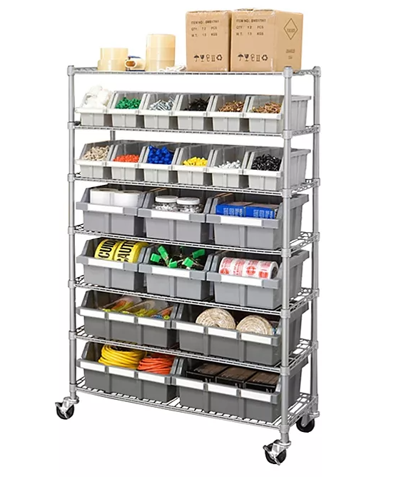 Seville Classic  Steel Commercial Bin Rack With Wheels, 22 Bins, 36" W x 14" D x 56" H - Eshop House LLC