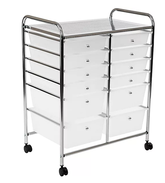 Seville Classics 12-Drawer Rolling Organizer Cart, 25.2" W x 15.2" D x 31.7" H