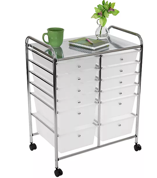 Seville Classics 12-Drawer Rolling Organizer Cart, 25.2" W x 15.2" D x 31.7" H