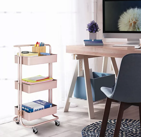 Seville Classics® 3-Tier Steel Cart, 16.7" W x 13.9" D x 34.9" H