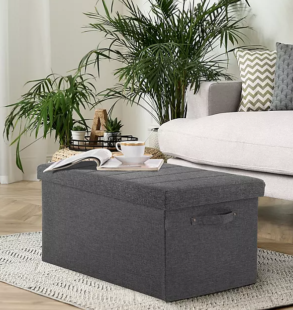 Seville Classics® Foldable Storage Bench Ottoman with Handles (Modern Gray), 30" W x 15.7" D x 15.7" H