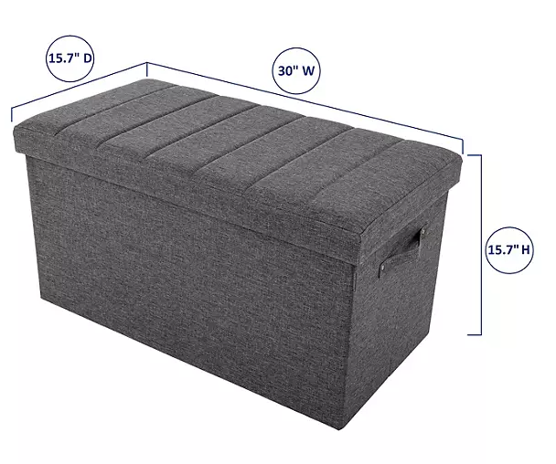 Seville Classics® Foldable Storage Bench Ottoman with Handles (Modern Gray), 30" W x 15.7" D x 15.7" H