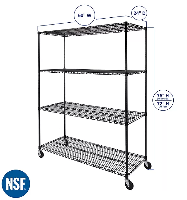 Seville Classics MEGA RACK 4-Tier NSF Steel Wire Shelving, 60" x 24" x 76" H