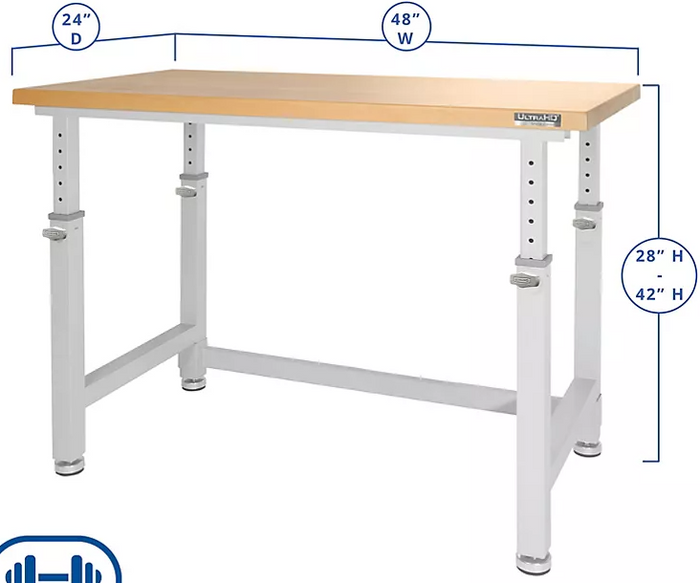 Seville Classics UltraHD® Height Adjustable Heavy Duty Workbench With Solid Wood Top, 48" x 24" - Eshop House LLC