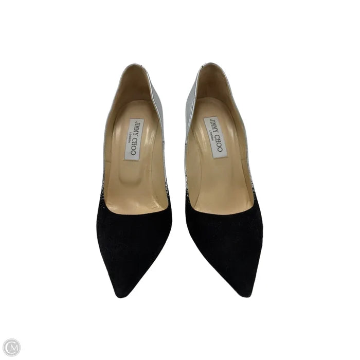 Shoes Luxury Designer By Jimmy Choo In Black & Silver, Size: 7
