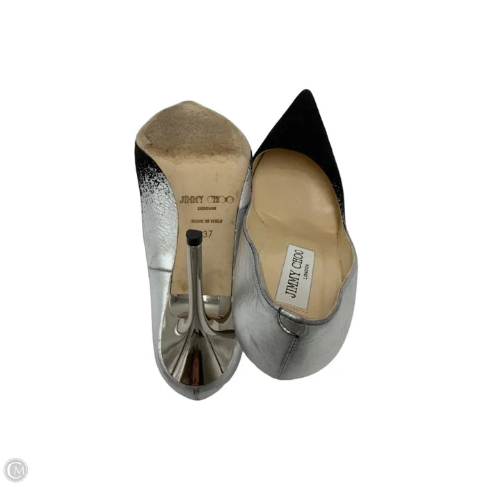 Shoes Luxury Designer By Jimmy Choo In Black & Silver, Size: 7