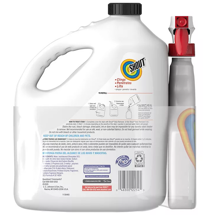 Shout Triple-Acting Laundry Stain Remover (128 fl. oz. refill + 22 fl. oz. trigger)