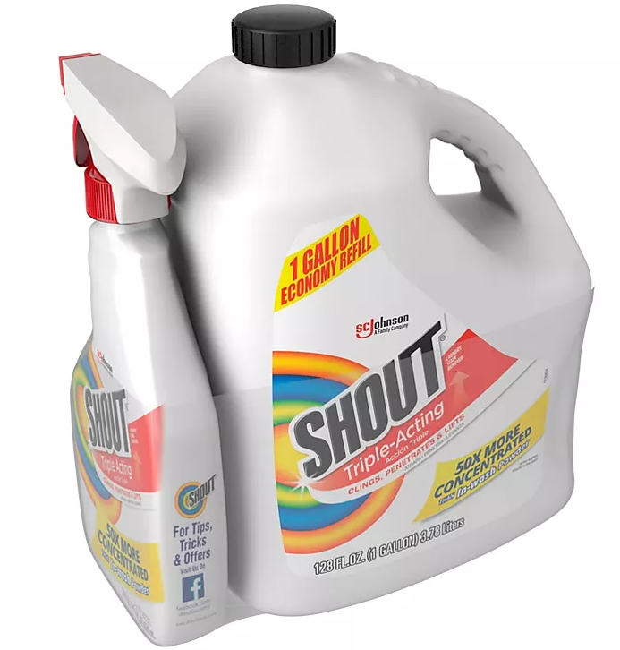 Shout Triple-Acting Laundry Stain Remover (128 fl. oz. refill + 22 fl. oz. trigger)