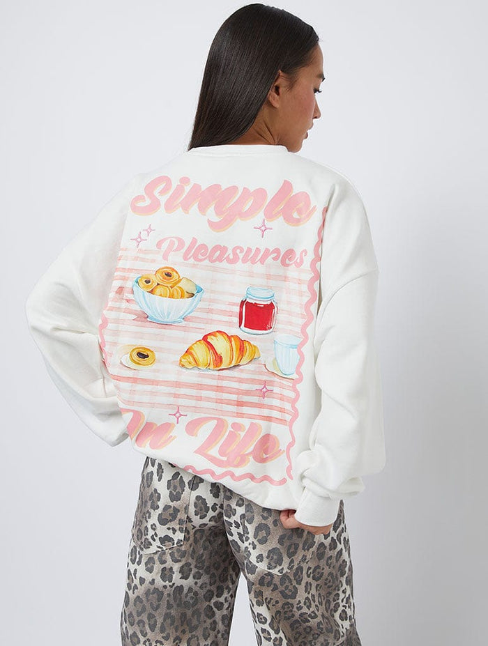 Simple Pleasures In Life Sweatshirt in Ecru Hoodies & Sweatshirts Skinnydip London