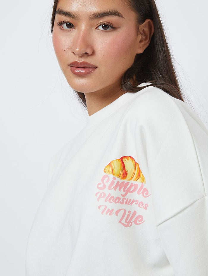Simple Pleasures In Life Sweatshirt in Ecru Hoodies & Sweatshirts Skinnydip London