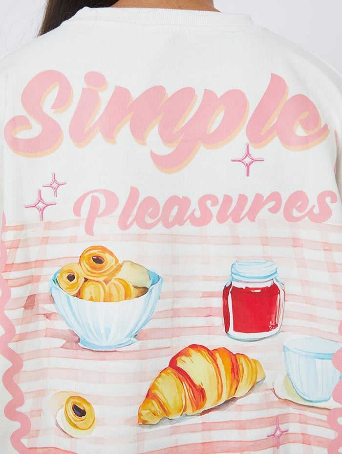 Simple Pleasures In Life Sweatshirt in Ecru Hoodies & Sweatshirts Skinnydip London