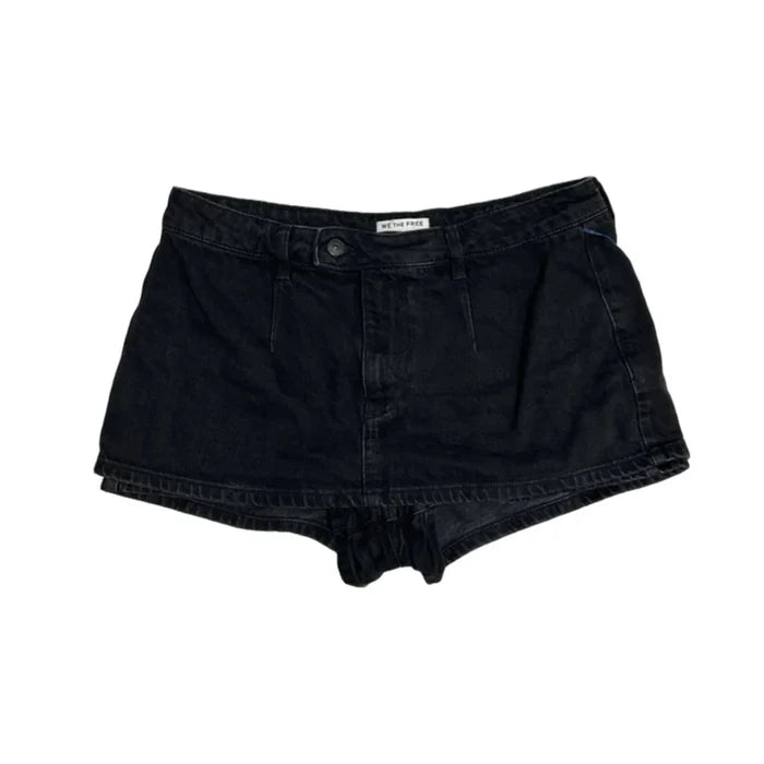 Skort / Skirt Mini / Short By Free People In Black Denim, Size: 12