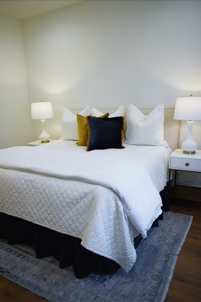 Square Fabric Blend Pillow w/ Fringe, Navy & Gold Color