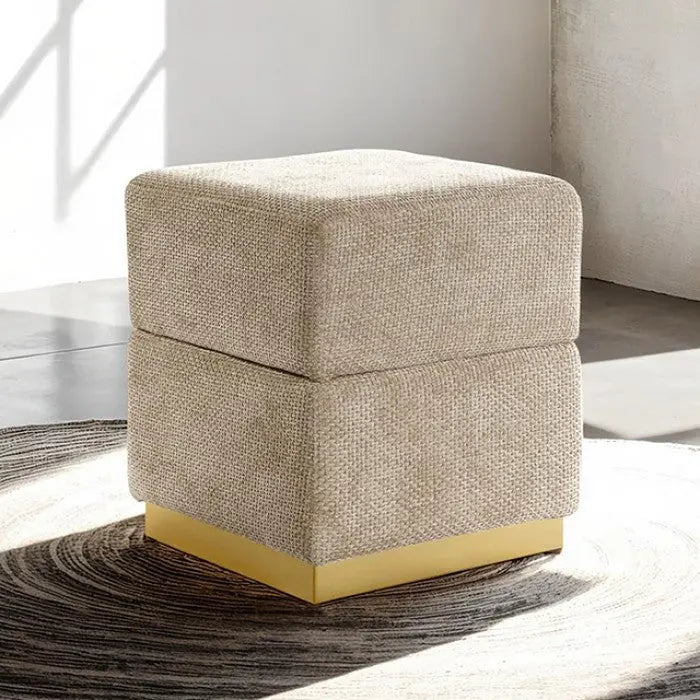Sutton Storage Stool – Silver Gray Chenille with Gold Plinth Denmark Home