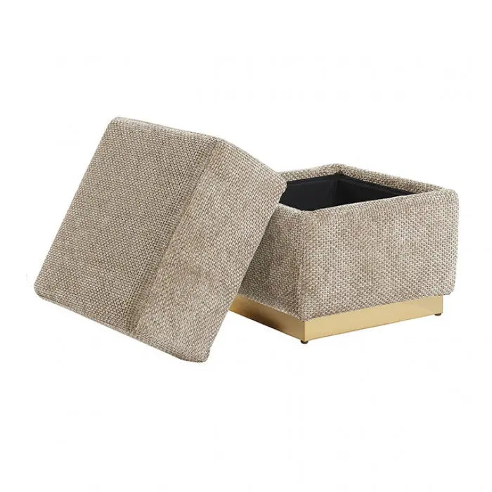 Sutton Storage Stool – Silver Gray Chenille with Gold Plinth Denmark Home