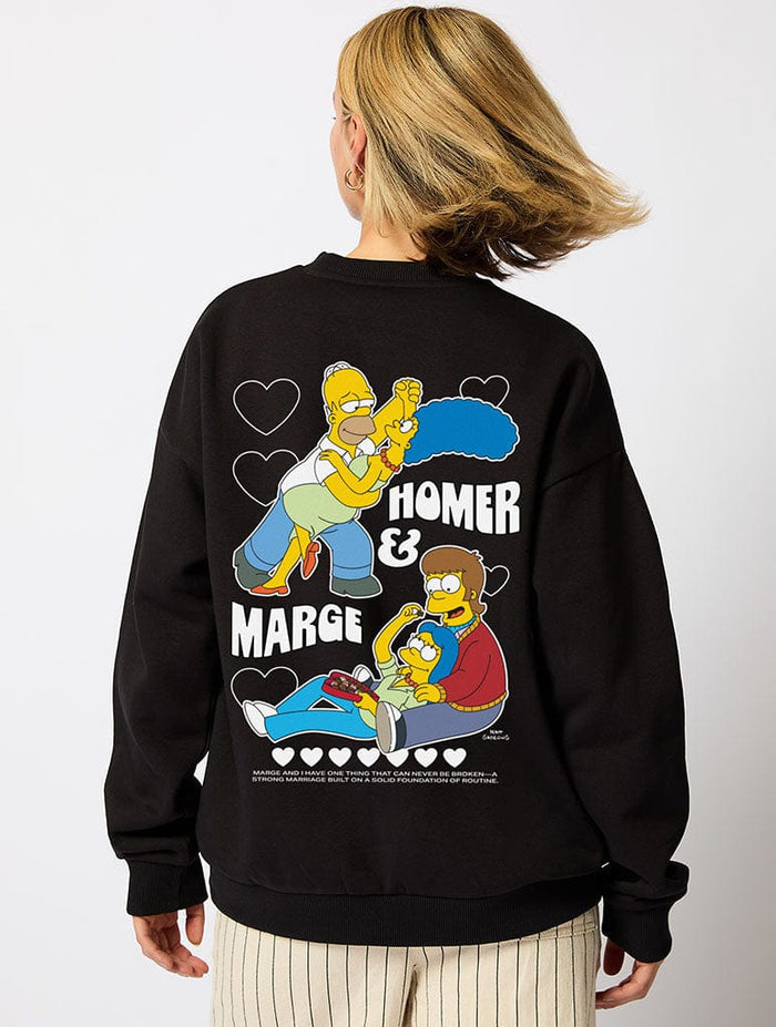 The Simpsons Homer And Marge Sweatshirt In Black Hoodies & Sweatshirts Skinnydip London
