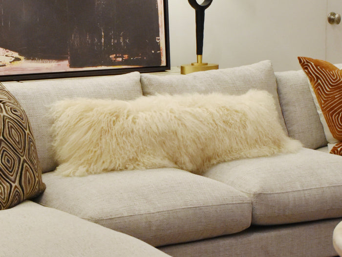 Tibetan Lamb Lumbar Pillow Off White 40x12