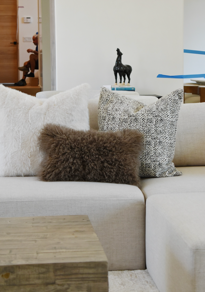 Tibetan Lamb Pillows Pewter Lumbar 12x20