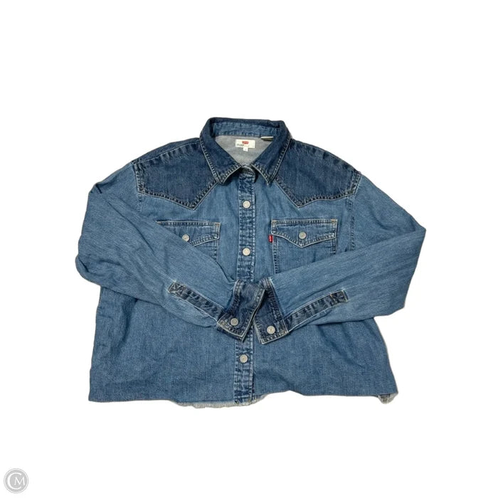 Top Long Sleeve By Levis In Blue Denim, Size: M
