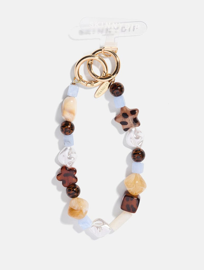 Tortoise Shell Blue Beaded Charm Strap Phone Grips Skinnydip London
