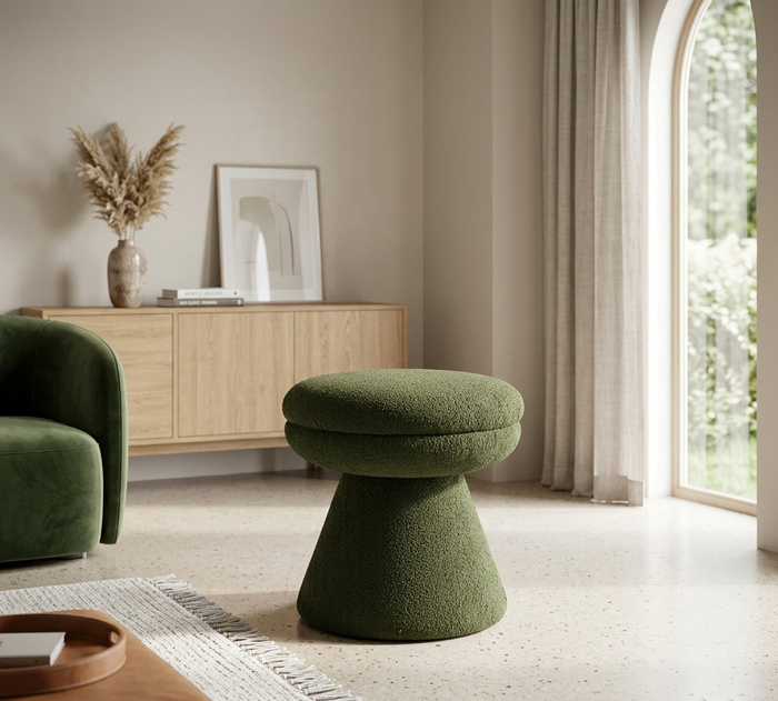 Valleroy Stool – Green Teddy Fabric Mushroom Design Denmark Home