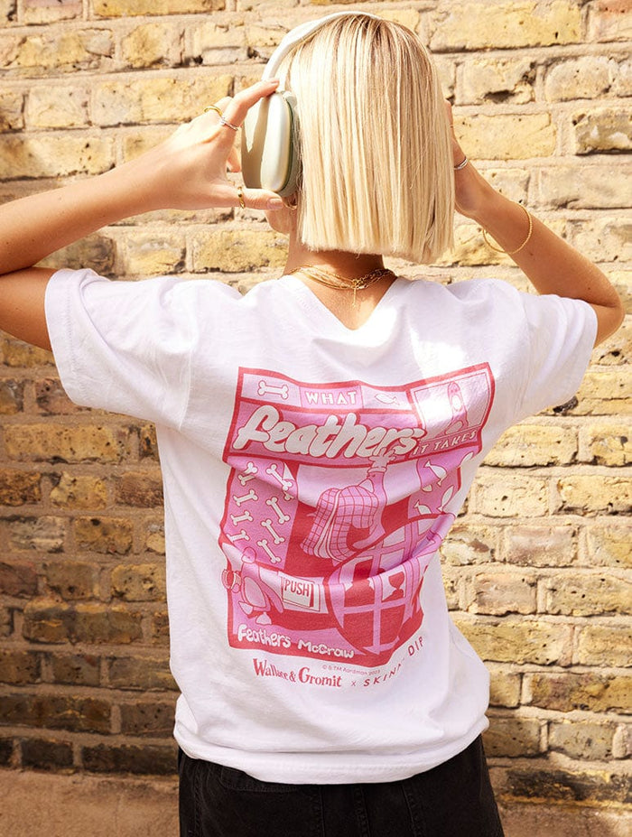 Wallace & Gromit Feathers White T-Shirt Tops & T-Shirts Skinnydip London