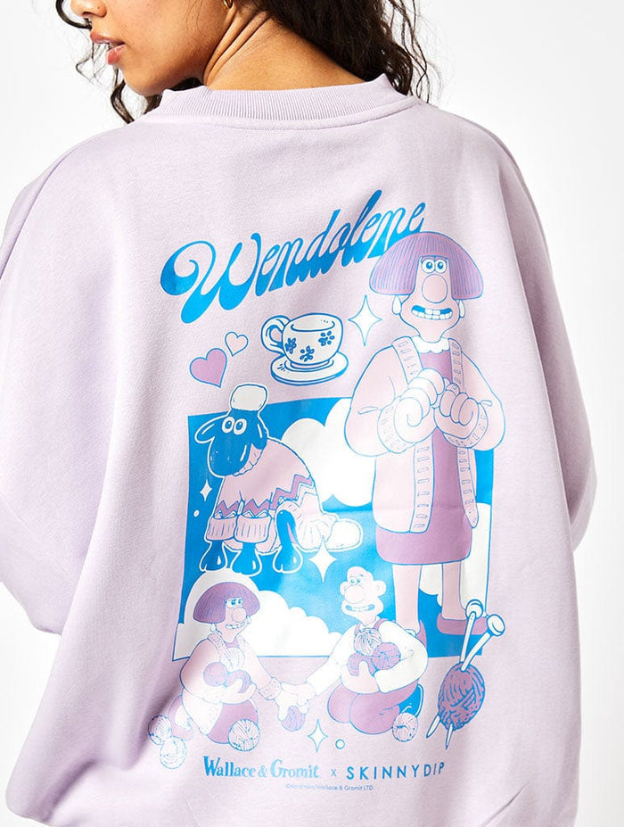 Wallace & Gromit x Skinnydip Wendolene Sweatshirt In Lilac Hoodies & Sweatshirts Skinnydip London