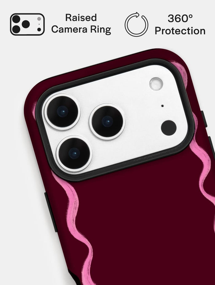 Wavy Frame Burgundy with Pink Ultra Protective iPhone Case Phone Cases Skinnydip London