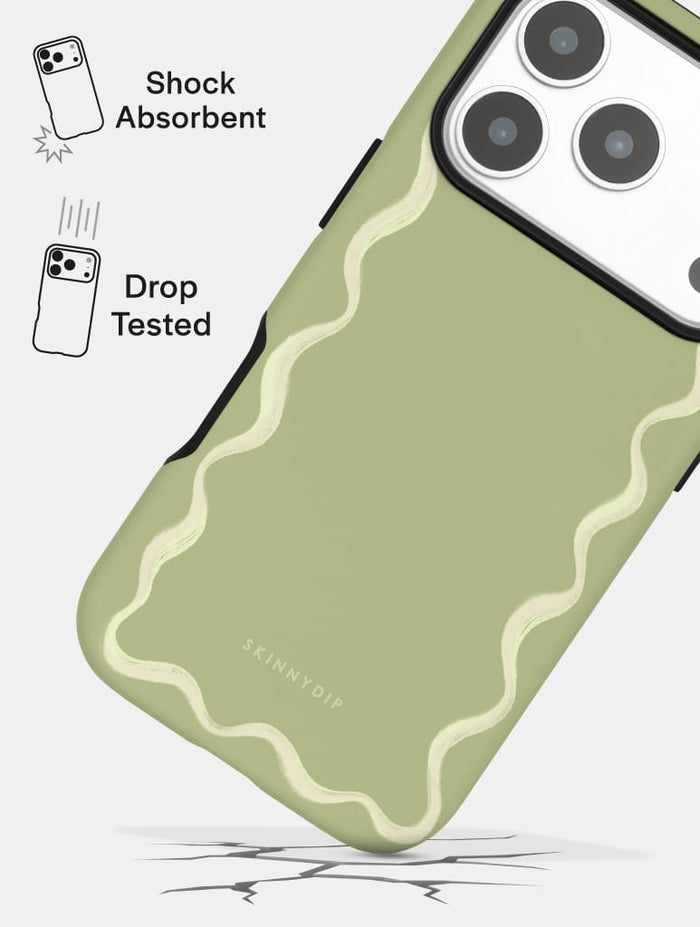 Wavy Frame Sage with Cream Ultra Protective iPhone Case Phone Cases Skinnydip London