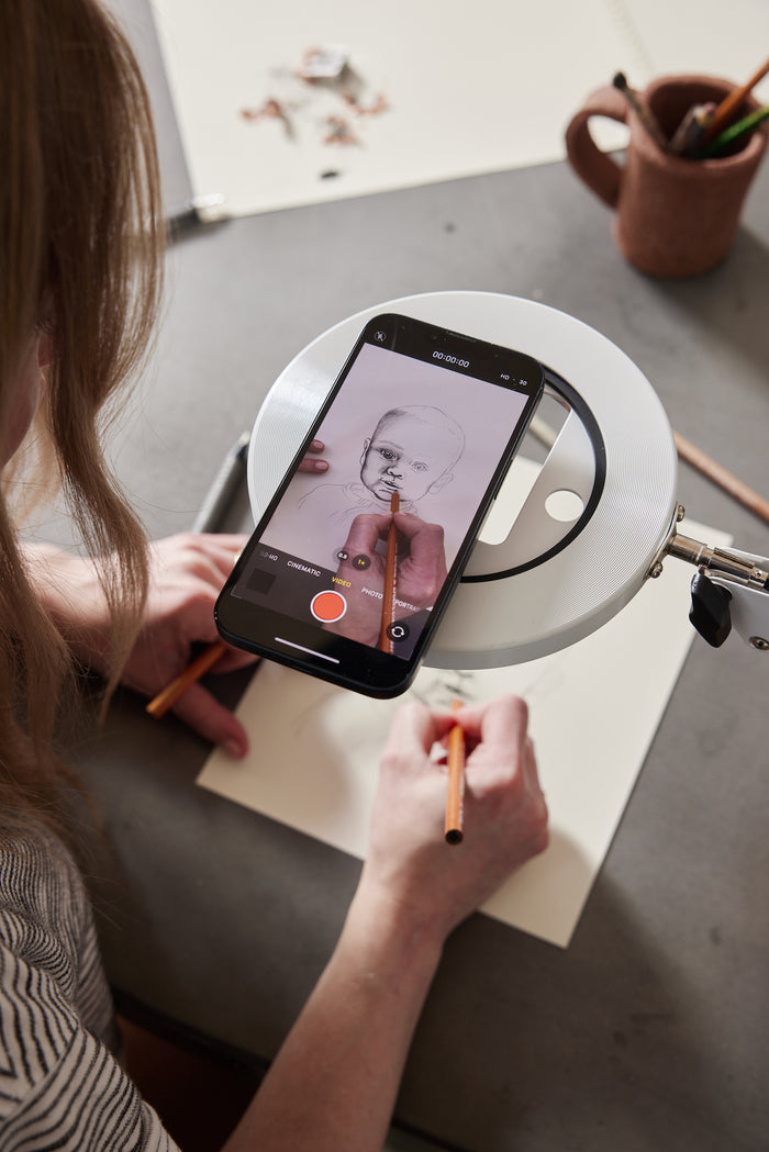 Overhead view of magenetic mount and canvas led desk lamp