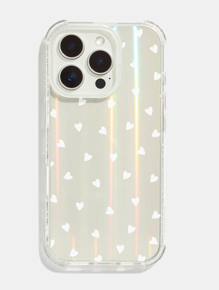 White Ditsy Hearts Holo Shock iPhone Case Phone Cases Skinnydip London
