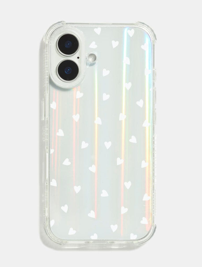 White Ditsy Hearts Holo Shock iPhone Case Phone Cases Skinnydip London