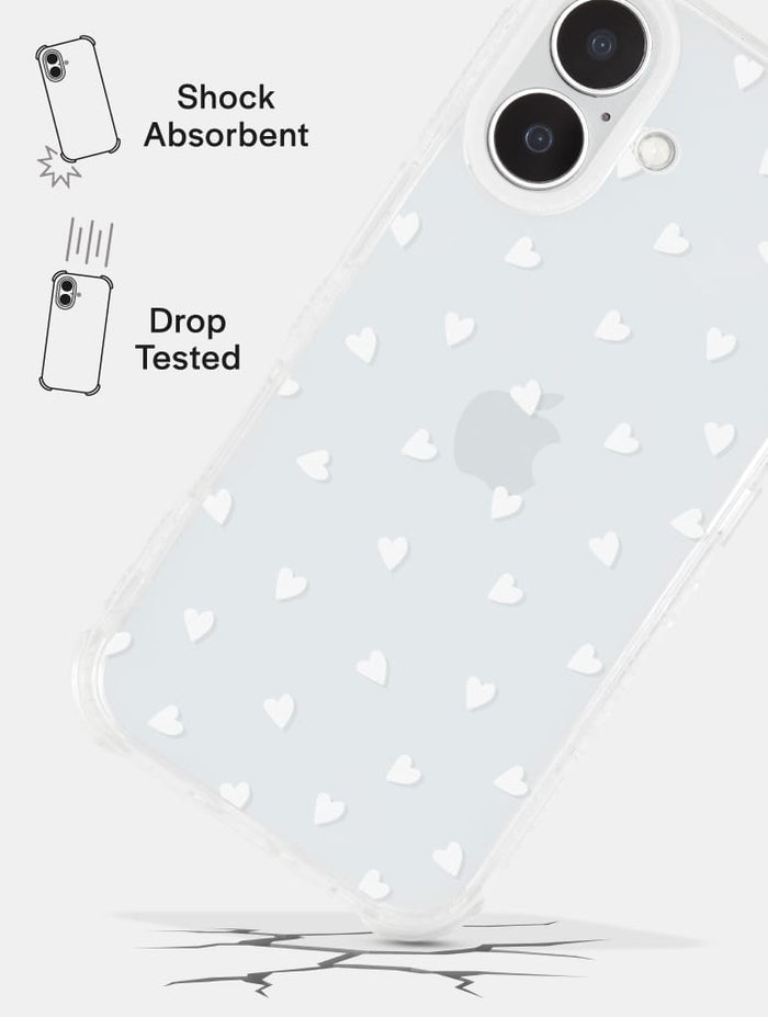 White Ditsy Hearts Shock iPhone Case Phone Cases Skinnydip London