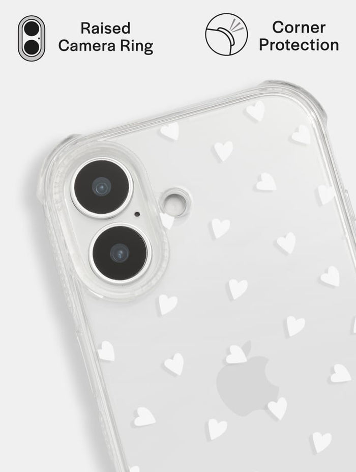 White Ditsy Hearts Shock iPhone Case Phone Cases Skinnydip London