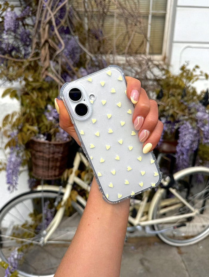 Yellow Ditsy Hearts Shock iPhone Case Phone Cases Skinnydip London